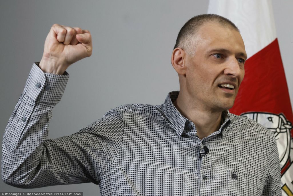Сергей Тихановский во время пресс-конференции в Вильнюсе, Литва. 22 июня 2025 года. Фото: AP Photo /Mindaugas Kulbis / East News
